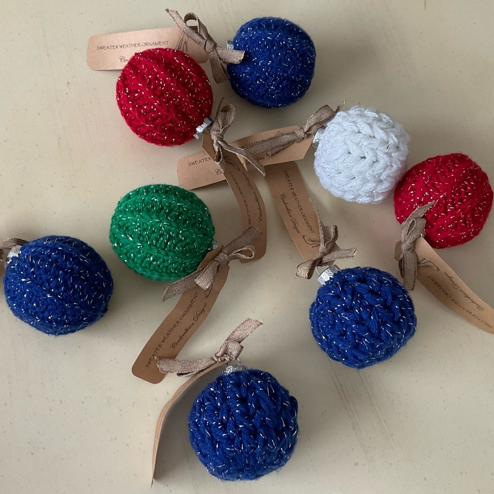 Hand Crocheted Cable Sweater Christmas Ornament